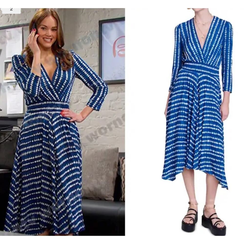 Maje Rayemitte Asymmetrical Hem Wrap effect tie dyed woven midi dress size 40